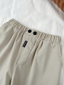 SHEIN 男婴/女婴休闲卡其色松紧腰带口袋校裤/长裤/裤子 - 卡其色 - 查看 4