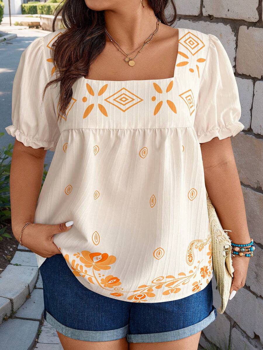 SHEIN Clasi Plus Size Casual Vacation Style Printed Shirt - Multicolor - View 1