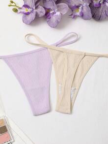 Snug Zone Set de 12 bragas tipo tanga de unicolor acanalado para mujer - Multicolor - Ver 4