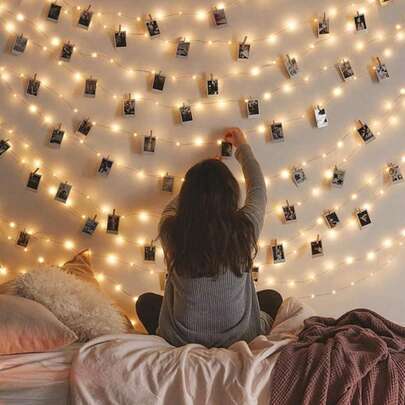 LED Photo Clip String Light, 3-Meter 20 Clip/5M 30 Clip/10M 50 Clip/20M 100 Clip, Fairy Light Photo Clip, USB/Battery Powered Fairy Light, Suitable For Dormitory, Bedroom, Christmas, Party, Wedding, Halloween, Christmas Decoration (Warm White)