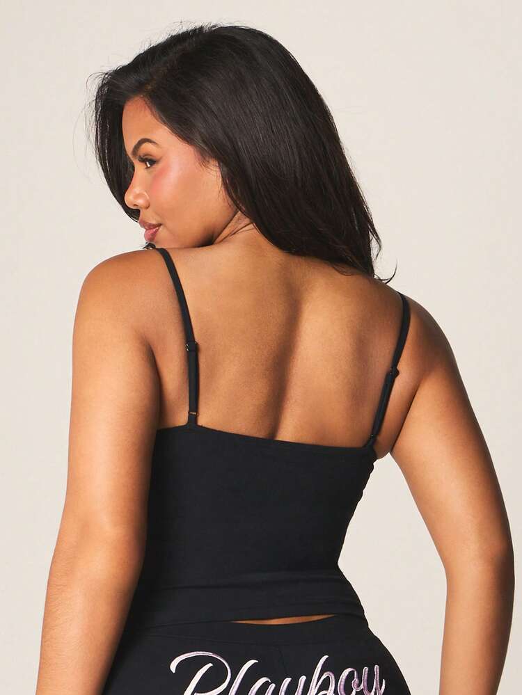 Missguided x Playboy Bunny Logo Cami And Short Pajama Set With Lace Trim Detail Sleepwear Loungewear Nightwear Set