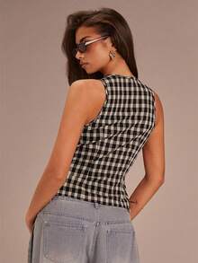 Athîral 女士休闲红色格子镂空吊带背心 - 彩色 - 查看 2