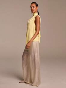 COSMINA Women's Elegant Pleated Halter Tie Fitted Sleeveless Blouse, Satin Asymmetric Commuter Versatile Office Boho Vacation Elegant Daily Date Valentine's Day Outfit - Yellow - View 6