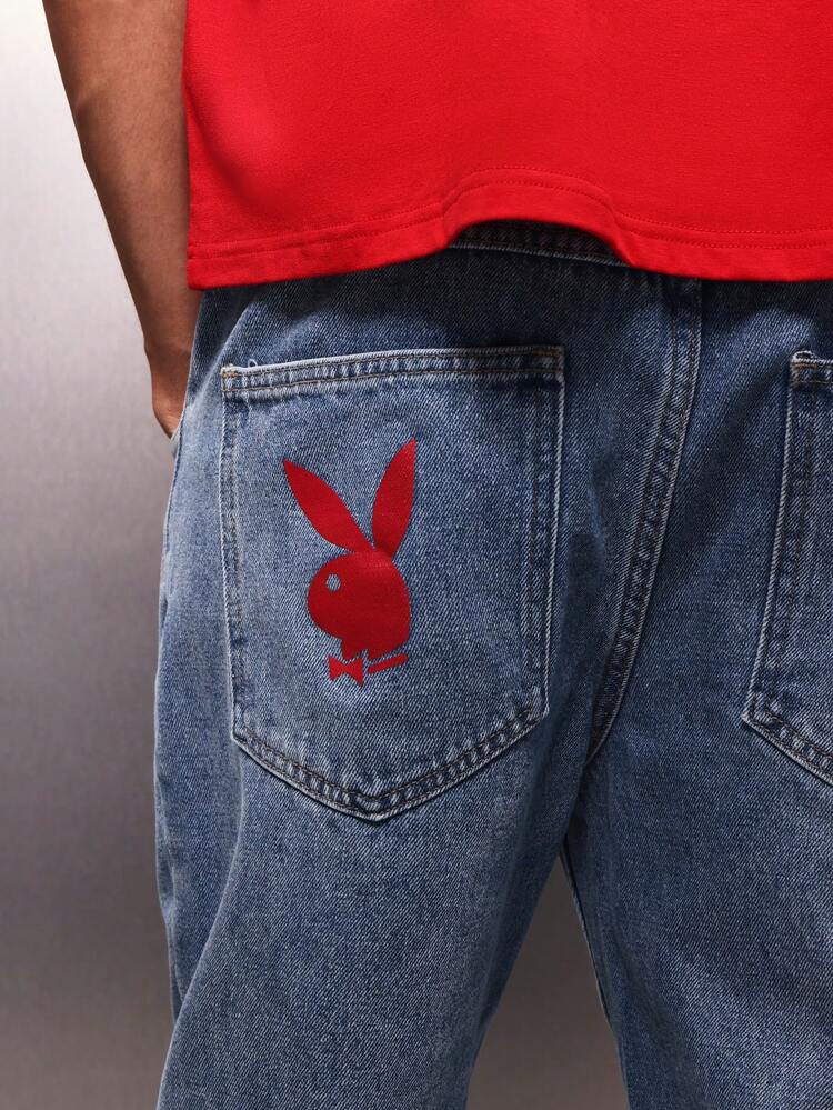 PLAYBOY X SUMWON Loose Fit Denim Jeans With Logo Embroidery