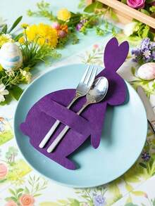 Zazumi 10pcs Easter Felt Cutlery Bag, Colorful Rabbit Cutlery Clip, Easter Placemat, Cutlery Storage Ornament Set, Spring Easter Decorative Items, Suitable For Easter Table Decoration - Multicolor - View 5
