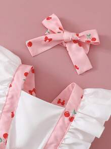 SHEIN Playful Pals Baby Girls' Cherry Print Romper - Pink - View 3