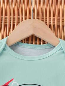 SHEIN Infant/Toddler Boys' Cute Cartoon Car Print Romper And Shorts Set, Spring/Summer - Green - View 4