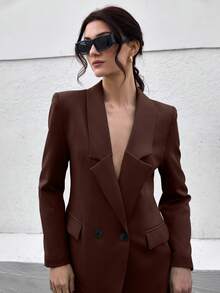 Women's Olive Green Elegant Suit Sets - Brown - View 4