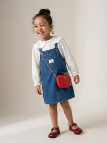 Maija Kids 女童纯色休闲连衣裙套装（带口袋）及长袖衬衫T恤 - 深色水洗藍 - 查看 11