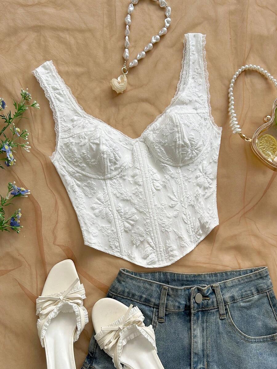 Soleia Áo không tay jacquard màu trơn thanh lịch dành cho nữ, thích hợp cho mùa hè. - trắng - Xem 1