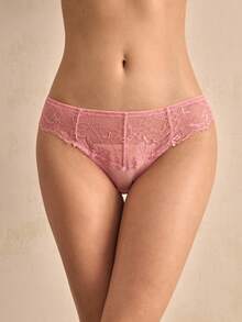Charlaine 蕾丝网纱拼接轻薄浪漫法式优雅精致女士内裤 - 珊瑚粉 - 查看 4