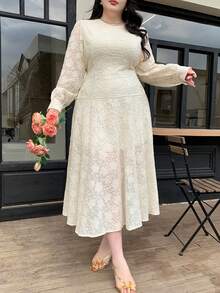 Dazy Plus Dehnbares, figurbetontes, elegantes Spitzen-Patchwork-Meerjungfrauenkleid, sexy Damenkleid in Große Größen für Frühling/Herbst-Dates, Apricot - Aprikosenfarben - Übersicht 6