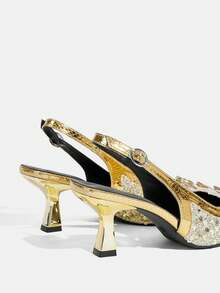 CUCCOO TILAWA Shiny Galaxy Silver Sequin High Heel Sandals For Women, Summer - Gold - View 5