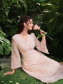Modelyn 女士优雅花卉刺绣连衣裙 - 彩色 - 查看 3