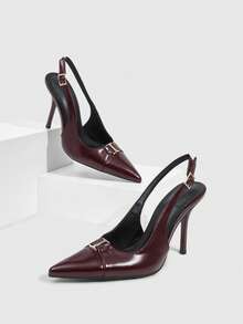 CUCCOO SZL Women's Dark Red Fashion Classic Simple Buckle Commuter Office Wear Stiletto Heel High Heel Shoes Spring Shoes - Burgundy - View 3