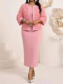 Fleurora 春夏优雅通勤办公休闲波西米亚风休闲外出彩色编织铅笔裙羊腿袖撞色亮片中长短袖加大码套装粉色连衣裙粉色两件套生日礼服毕业礼服母亲节礼服节日礼服复活节礼服女士套装女士优雅粉色早午餐套装女士教堂礼服女士办公套装女士半身裙套装女士毕业礼服女士正式服装女士工作服女士职业连衣裙女士工作套装粉色两件套优雅两件套半身裙套装女士正式两件套套装 - 粉色 - 查看 6