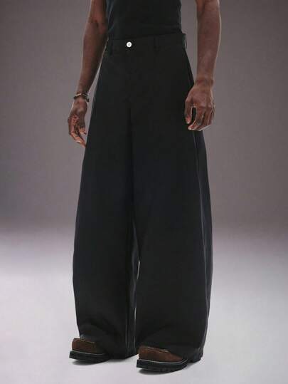 STYNVO Men's Solid Color Button Casual Wide Leg Pants