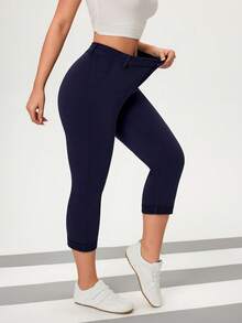 Flexra Women's Vintage Coin Pattern Casual Skinny Capri Pants - Dark Wash - View 5