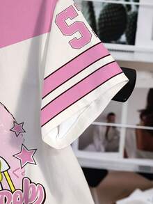 SpongeBob SquarePants | SHEIN Áo thun nữ tay ngắn cổ tròn phối màu, kiểu dáng thời trang mùa hè, in họa tiết, phong cách thường ngày. - trắng - Xem 6