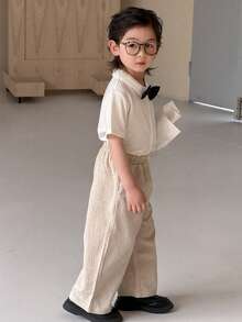 DAZY Young Boy Gentleman Style Short Sleeve Single-Breasted Shirt And Pants Set - White - View 7