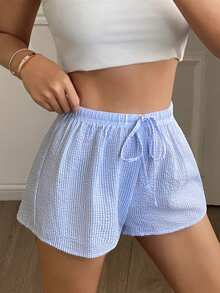 DAZY Women's Thin Striped Super Short Loungewear Bottoms, Summer - Blue - View 6