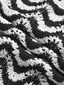 Maija Women's Vacation Beach Striped Hollow-Out One-Piece Swimsuit - Black and White - View 9