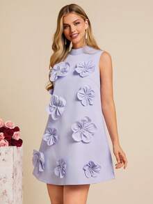 Amorya Elegant Valentine's Day 3D Floral Handmade Fitted Mini Dress, Customized High-End Handmade Dress Vacation Outfits Women Summer Outfits Holiday Outfits For Women Wedding Guest Dress For Women Summer Outfit For Women Wedding Guest Dress Vacation Outfits 3d Floral Dresses For Women 3d Flower Dress Lavender Dress For Women Lilac Dress Women Floral Applique Dress Lavender Dress Women Periwinkle Dress Orchid Dress Flower Embellished Dress ,Summer Dress - Purple - View 7