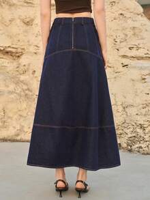 MOTF PREMIUM WOMEN'S FASHION SLANT POCKET DENIM SKIRT - Navy Blue - View 3