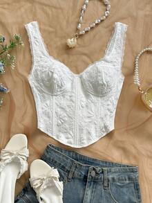 Soleia Áo không tay jacquard màu trơn thanh lịch dành cho nữ, thích hợp cho mùa hè. - trắng - Xem 5