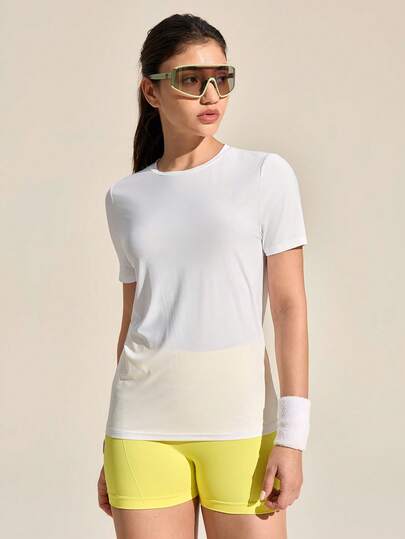 Exploreva Women's Color Block Round Neck Short Sleeve Outdoor Sports T-Shirt