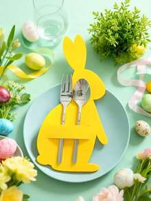 Zazumi 10pcs Easter Felt Cutlery Bag, Colorful Rabbit Cutlery Clip, Easter Placemat, Cutlery Storage Ornament Set, Spring Easter Decorative Items, Suitable For Easter Table Decoration - Multicolor - View 1