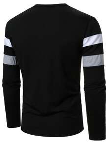 Manfinity Mode Men's Casual Commuter Contrast Stripe Print Half-Button Cardigan Long Sleeve T-Shirt, Spring/Autumn - Multicolor - View 2