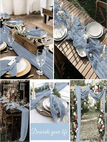 1pc 35 * 71/118/157 Inch Cheese Cloth Table Runner And Napkins, Bohemia Gauze Cheesecloth Tablecloth,Countryside Transparent Table Runner, Bohemian Style Table Runner Suitable For  Christmas For Holiday Gift Giving - Dusty Blue - View 12