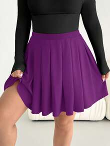 Shapeblank Chân váy midi xếp ly màu đỏ dành cho nữ cỡ lớn, kiểu dáng thường ngày, thoải mái, rộng rãi, tôn dáng, thích hợp mặc mùa thu/đông, thích hợp cho Giáng sinh và Năm mới. - Màu tím - Xem 5