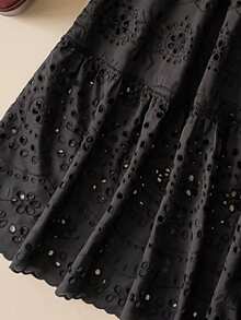 Muvela 春夏新款黑色弹力腰带抽绳设计不规则开衩蕾丝饰边拼接百褶裙，百搭复古学院风Y2K办公正式优雅都市通勤休闲浪漫90年代复古风，适合派对、婚礼、日常穿着。 - 黑色 - 查看 3