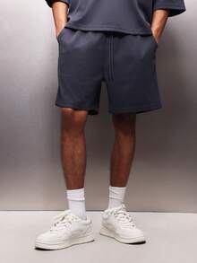 PLAYBOY X SUMWON Essentials Ribbed Polo And Shorts Co-Ord Set With Collar And Side Pockets Matching Two Piece Outfit - Blue - View 4