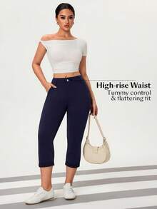 Flexra Women's Vintage Coin Pattern Casual Skinny Capri Pants - Dark Wash - View 7