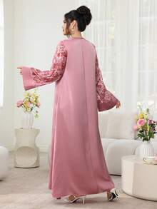 Al Najma Elegant Contrast Lace Flare Sleeve Dress, Spring/Summer - Pink - View 8