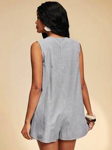 Travachic Women's Summer Casual Striped Front Tie Sleeveless Jumpsuit,Vacation Casual Terno Outfit For Women,Summer Holiday Outfits,Spring Break Outfits,Party Outfit,Beach Outfit,Spring Clothing,Carnival Costume,Elegant,Floral,Carnival,Spring To Summer ,Party , Boho,Mexican Style,Summer Jumpsuit,Valentine's Day Jumpsuit,Wedding Guest Jumpsuit For Women,Birthday Jumpsuit,Party Jumpsuit,Elegant Jumpsuit For Women,Floral Jumpsuit,Summer Jumpsuit,, Mexican Style Jumpsuit Women Boho Jumpsuit For Women,Tropical,Bohemian,Ibiza,Western,Graduation Jumpsuit, Graduation Outfit For Mother - Black and White - View 2