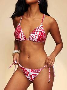 Travachic Women's Geometric Print Spaghetti Strap Sexy Bikini Swimwear Set, Summer Beach, Spring Summer Outfits, Festival Outfits, Elegant Party Outfits, Beach Vacation Outfits - Multicolor - View 5