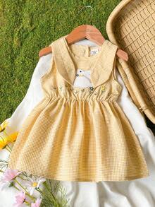 Vintaside Kids Baby Girls' Sweet Cute Rabbit Embroidery Plaid Pattern Sleeveless Waist Dress, Suitable For Daily Outings, Casual Play, Family Gatherings, Festivals, And Photo Shoots, Summer - Multicolor - View 5