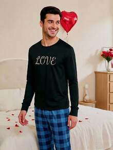 Set de pijama de 2 piezas con pantalón largo a cuadros: Pantalones de pijama a cuadros - Azul - Ver 4