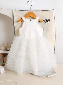 新款高端公主裙，儿童白色蝴蝶结蓬蓬裙 - 白色 - 查看 4
