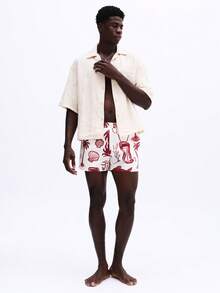 SUMWON Quần short đi biển nam in họa tiết nhiệt đới với vỏ sò, cây cọ và các họa tiết phối hợp, thích hợp cho mùa hè. - Nhiều màu - Xem 3