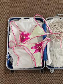 Swim Vcay Bộ bikini cỡ lớn 2 mảnh in hoa, áo cổ yếm hở lưng và quần cạp cao có thể điều chỉnh, thích hợp cho mùa hè đi biển và nghỉ mát. - Nhiều màu - Xem 8