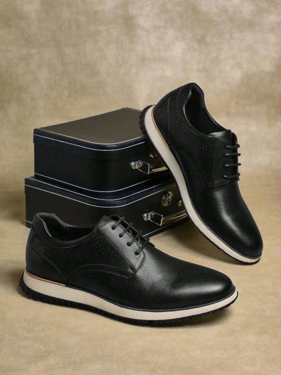 SHUZIA 男士百搭优雅时尚正装运动鞋牛津经典休闲系带鞋 - 黑色 - 查看 1