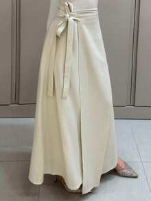 DAZY Chân váy dài buộc dây, màu trơn, thanh lịch dành cho nữ. - Màu be - Xem 1