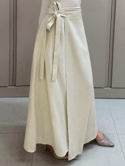 DAZY 系带裹身纯色优雅长裙，女士