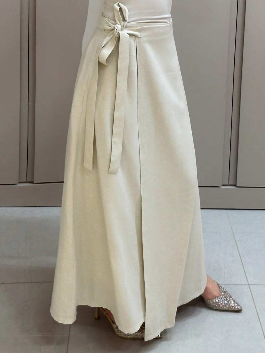 DAZY Chân váy dài buộc dây, màu trơn, thanh lịch dành cho nữ. - Màu be - Xem 1