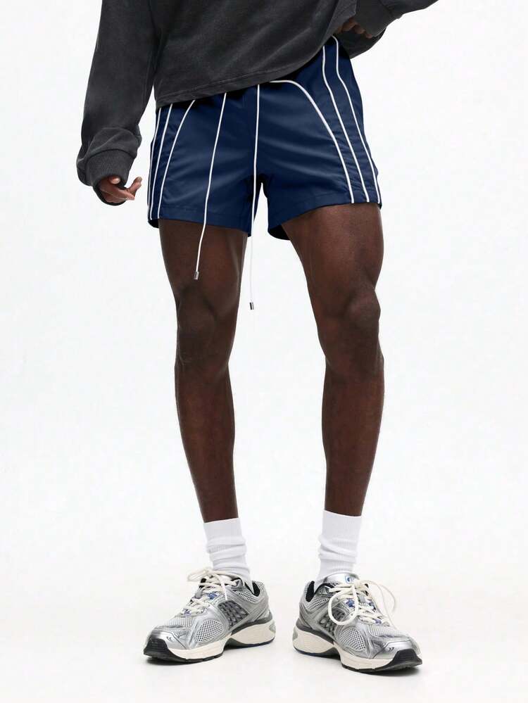 SUMWON Pantaloncini comodi con coulisse, con profili a contrasto e stampa del logo, per uso casual estivo